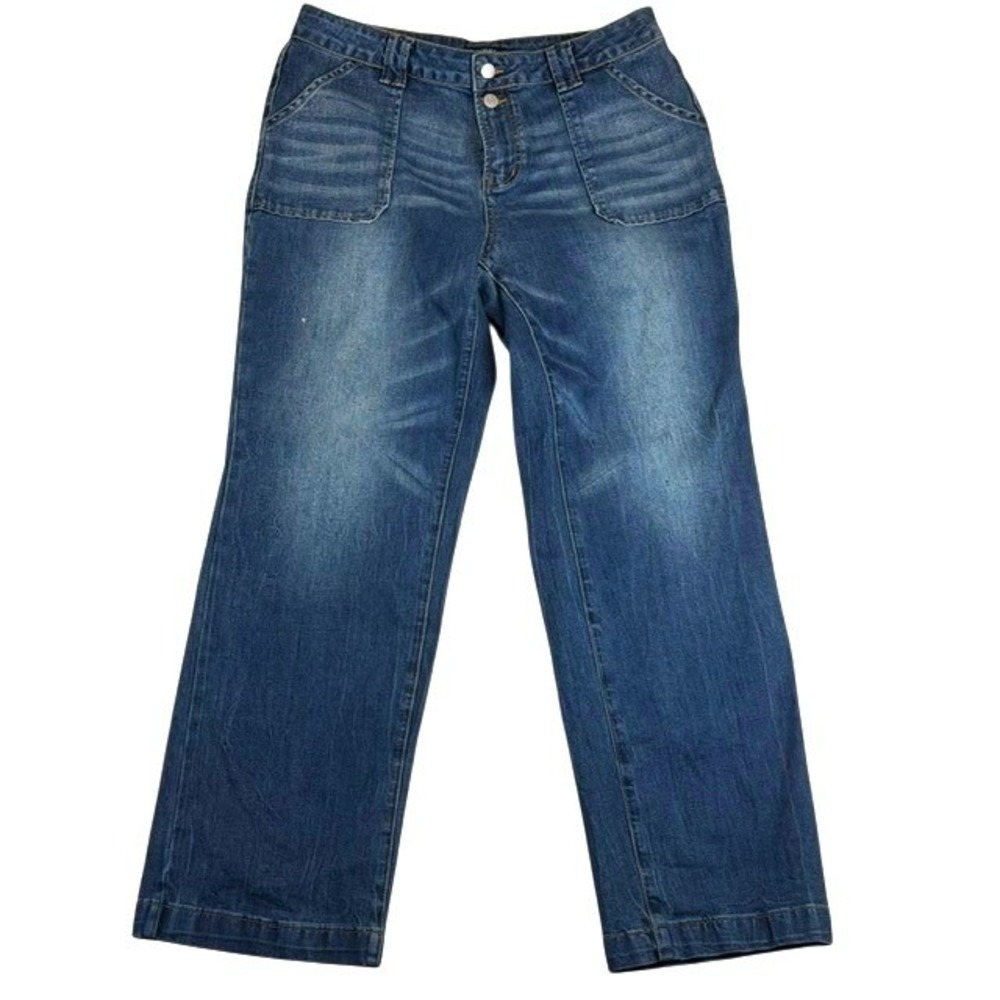 Flamingals Womens Wide Leg Utility Jeans Blue Medium Wash Stretch XL